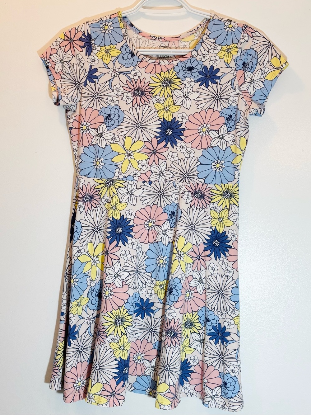 George Girls Retro Floral Doodle Skater Dress XL 14-16 Summer All Over Print